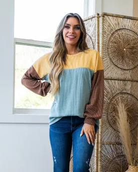 Adele Color Block Corded Top - Curry, Sage & Chestnut