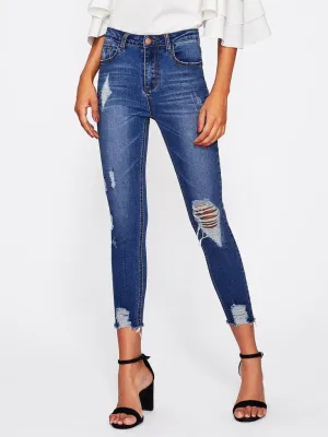 Bleach Wash Distressed Jeans