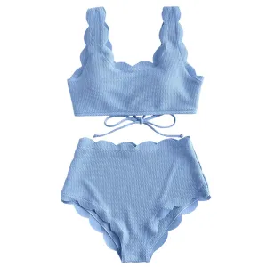 Block Color Scalloped Bikini