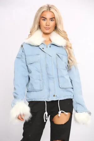 Blue Faux Fur Denim Jacket