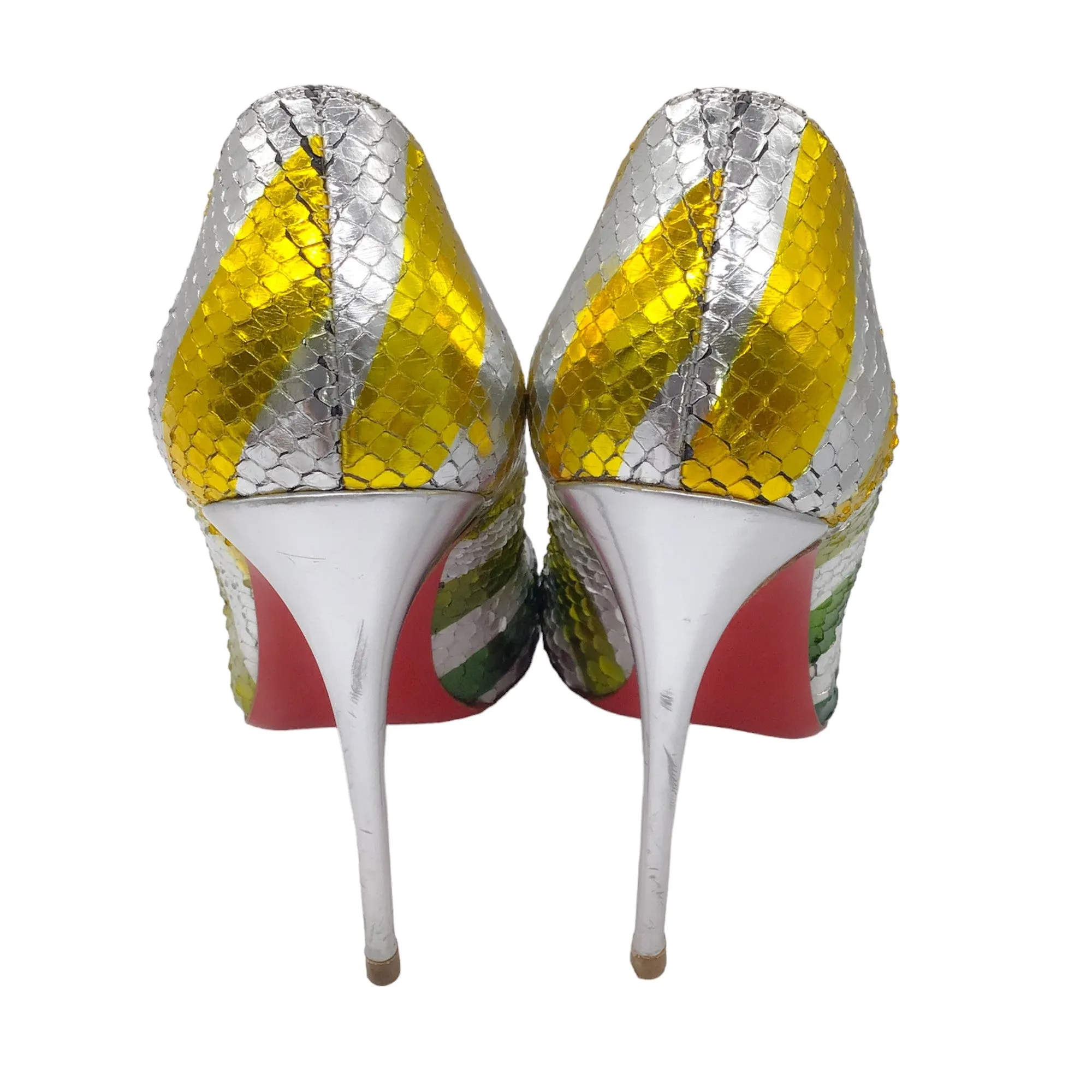 Christian Louboutin Silver Multicolor Metallic Striped So Kate 120mm Python Raye Laminato Pumps