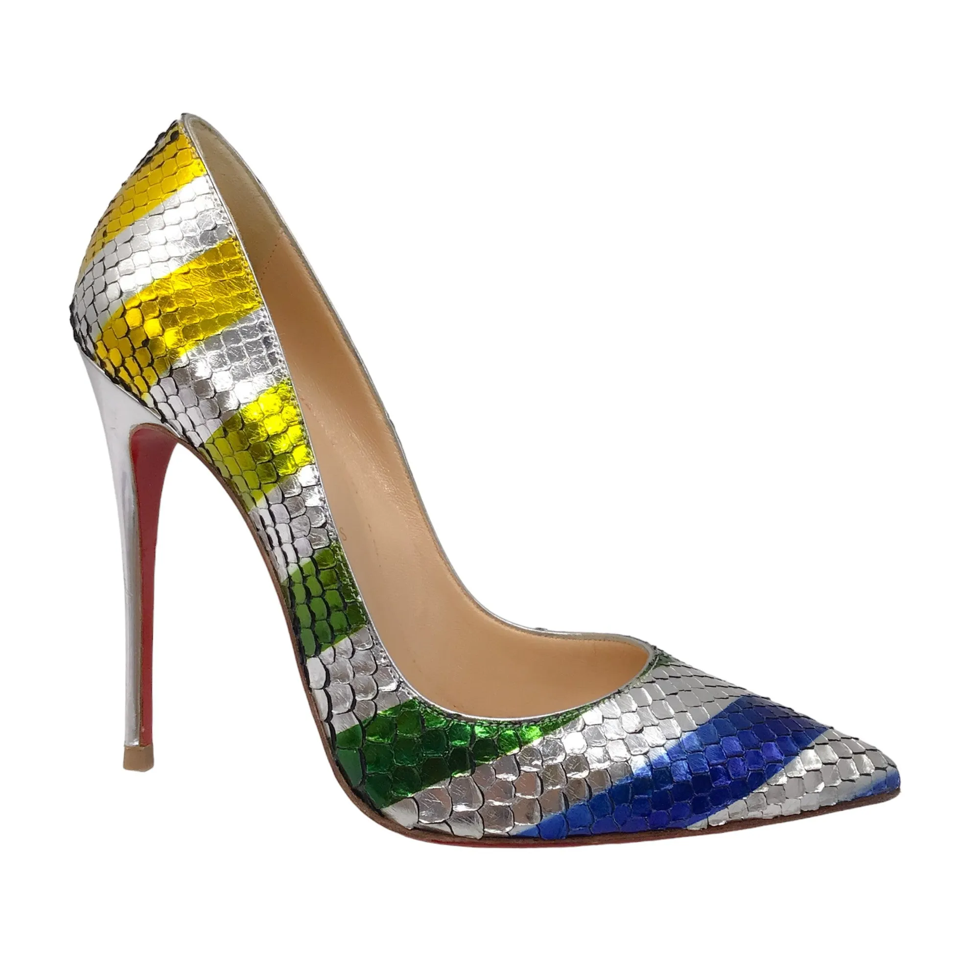 Christian Louboutin Silver Multicolor Metallic Striped So Kate 120mm Python Raye Laminato Pumps