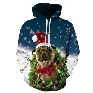 Christmas Dog Digital Printing Hoodies Sweater Big size Casual Loose Couple Sportswear