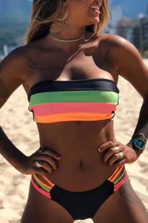 Color Block Strapless Bikini Set