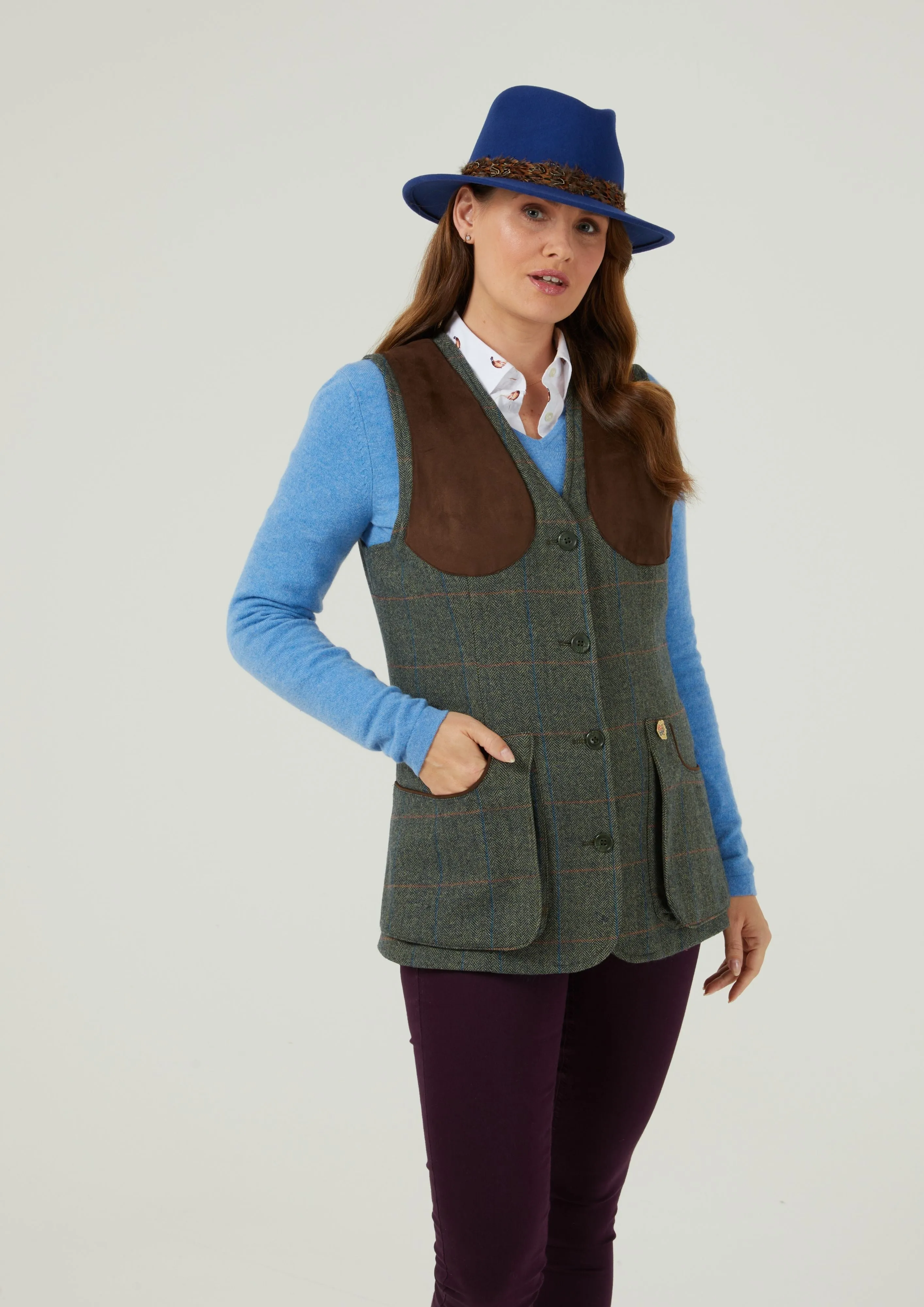 Combrook Ladies Tweed Shooting Waistcoat In Spruce - Regular Fit