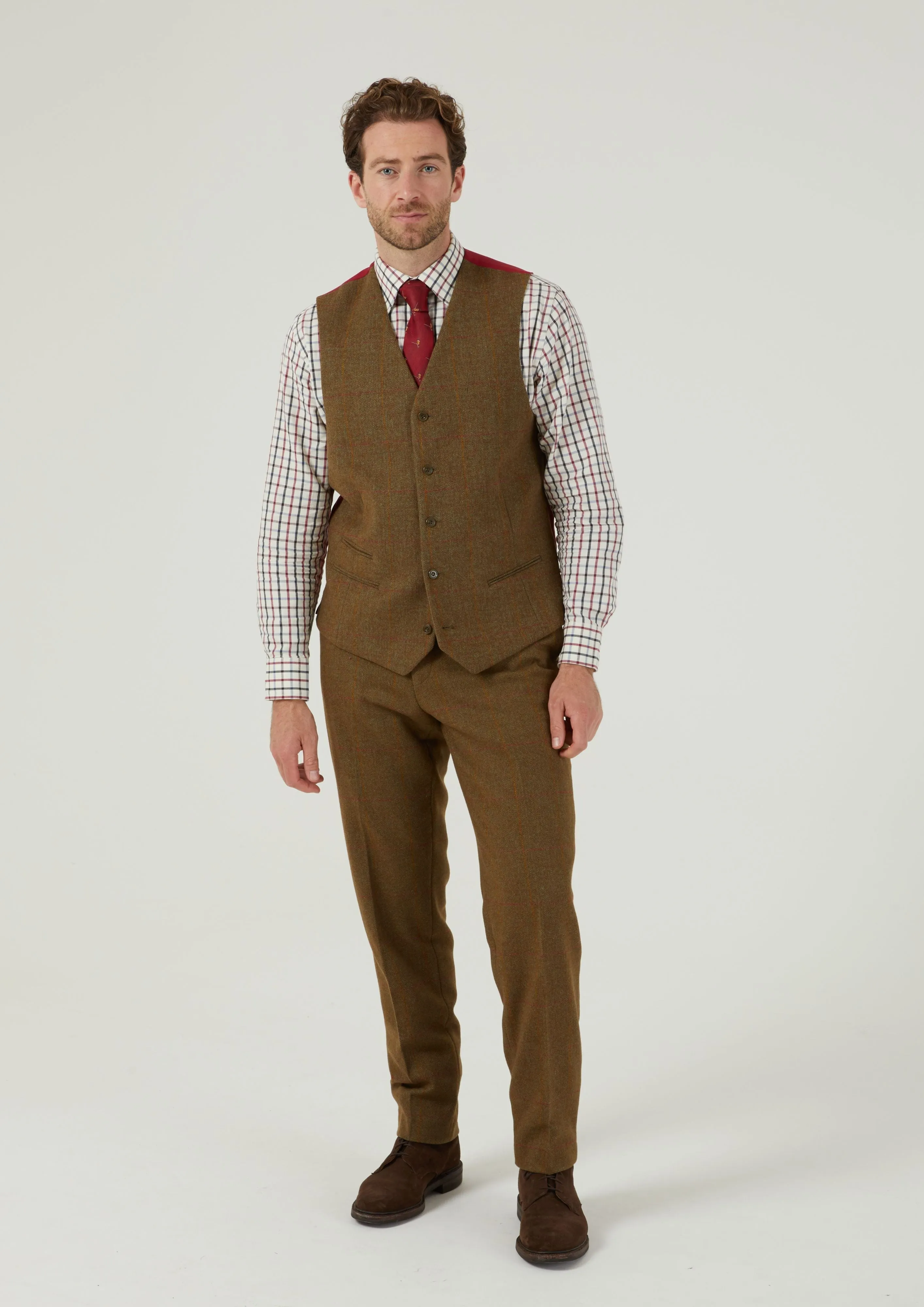 Combrook Men's Tweed Lined-Back Waistcoat In Hawthorn - Regular Fit