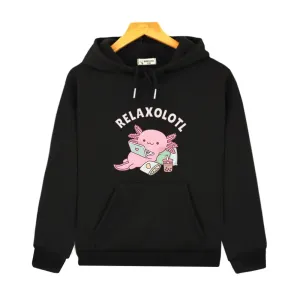 Cute Relax A Lot Axolotl Hoodie Cartoon Funny Pun Graphic Sweatshirt Y2k Clothes Kids Winter Pullover Boys Hoodie Girls Clothing