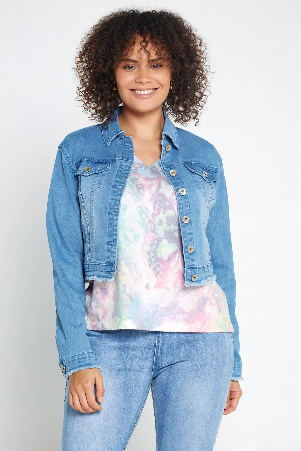 Echo Cropped Denim Jacket - Blue Wash