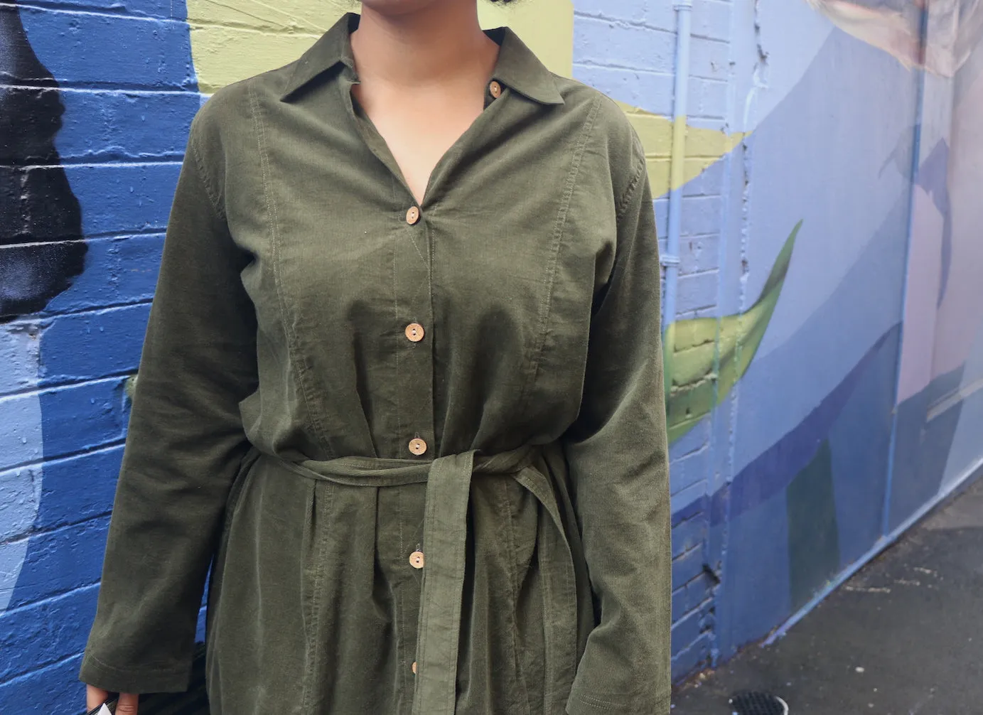 Fair Trade Corduroy Trench Dress Khaki