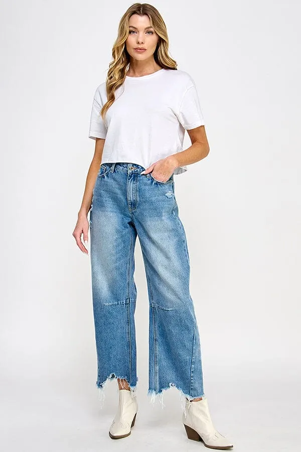 FRAY HEM BARREL JEANS