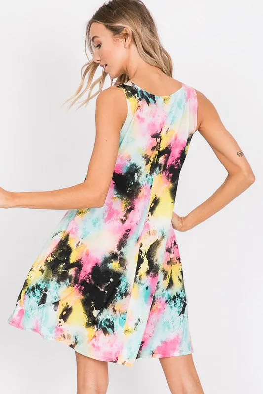 HEM185 - CURVEY TIEDYE TANK DRESS