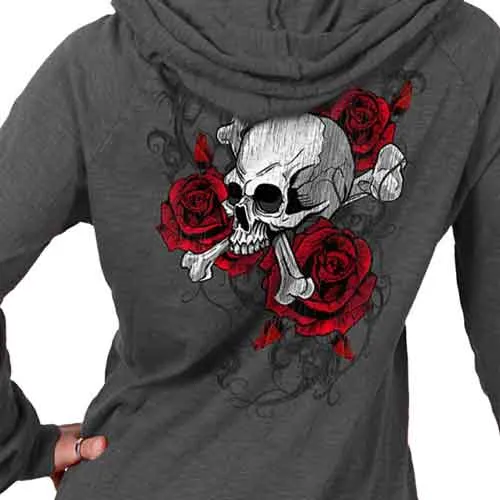 Hot Leathers GLZ4525 Ladies Skull Roses Dark Gray Hooded Sweatshirt