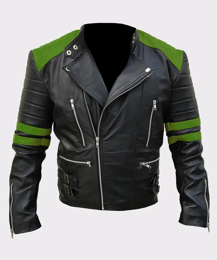 Mens Classic Vintage Motorcycle Green Real Leather Jacket