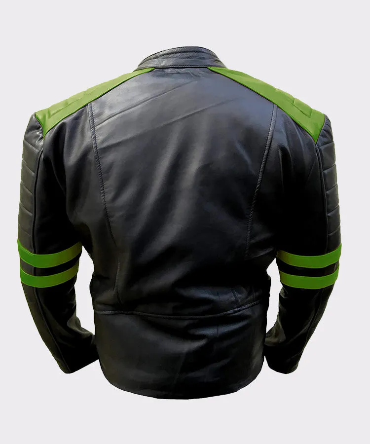 Mens Classic Vintage Motorcycle Green Real Leather Jacket