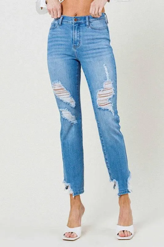 Mid rise straight leg jeans