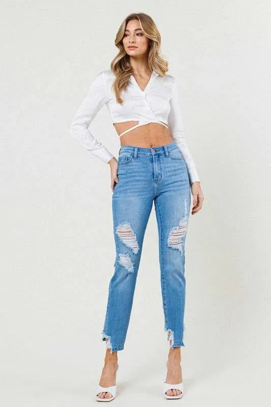 Mid rise straight leg jeans