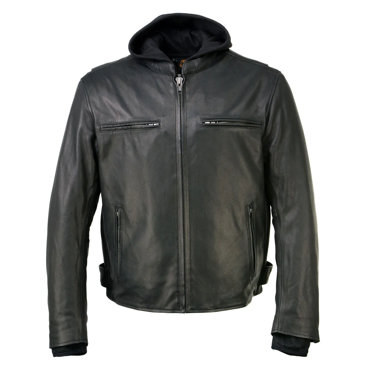 Milwaukee Leather MLM1523 Men's 'Scoundrel' Black Leather Fashion Motorcycle Riding Jacket w/ Removable Hoodie