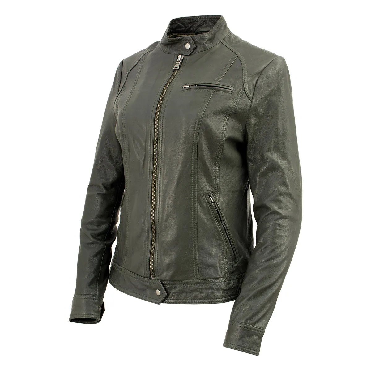 Milwaukee Leather Vintage SFL2811 Women's Olive Zipper Front Motorcycle Casual Fashion Leather Jacket