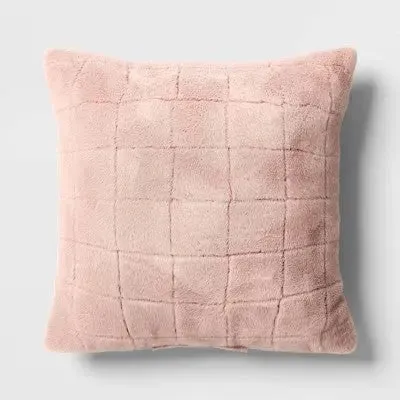 New - Oversized Pieced Faux Fur Square Throw Pillow Light Pink - Threshold