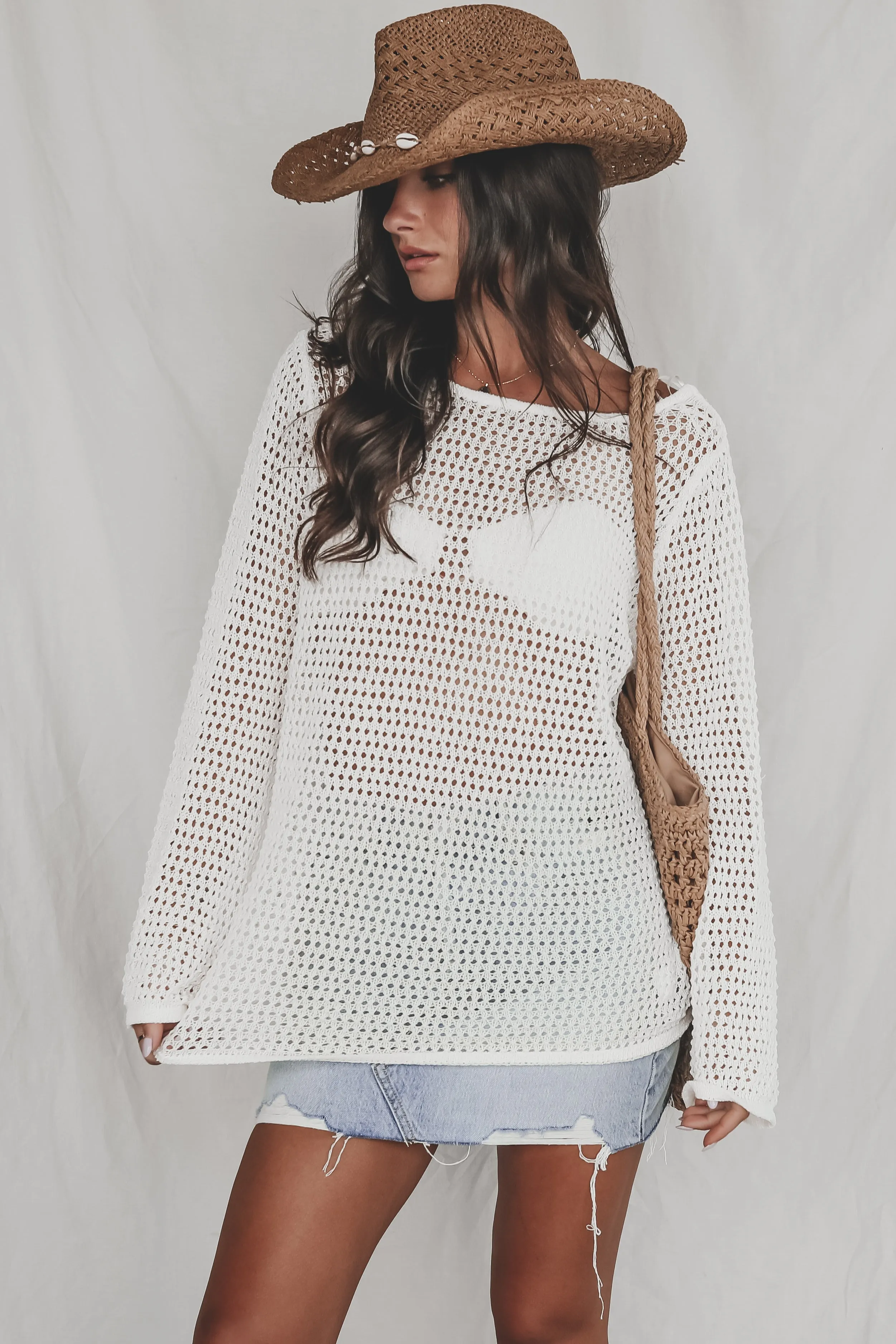 Ocean Calling Cream Knit Cover Up Top