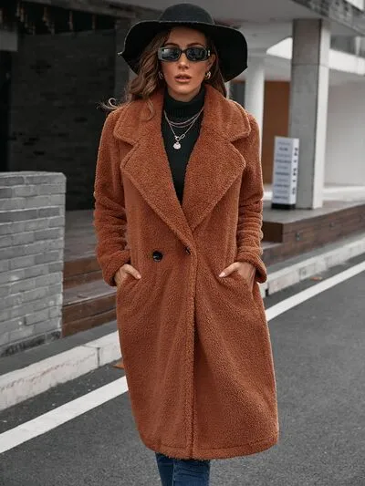 Plush Collared Neck Button Up Coat