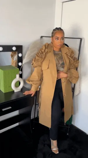 Pre Order:  Ruffle Trench Coat - @taneeyah.lajuan