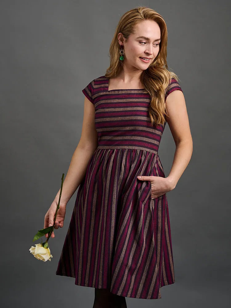 Rupi Square Neck Dress - Berry Stripe