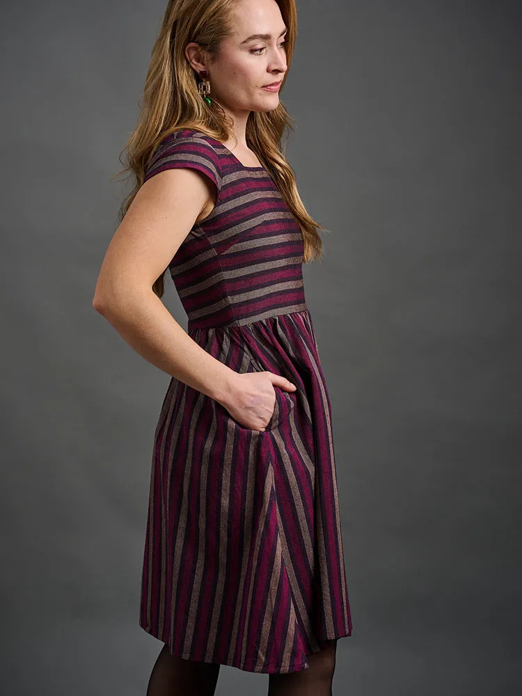 Rupi Square Neck Dress - Berry Stripe