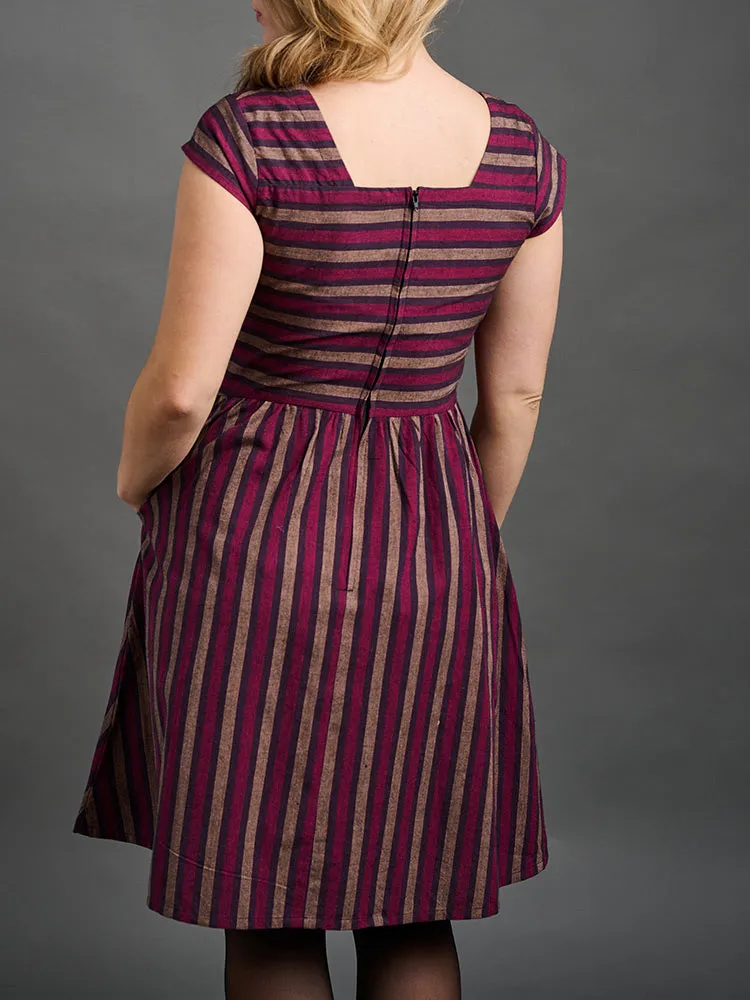 Rupi Square Neck Dress - Berry Stripe