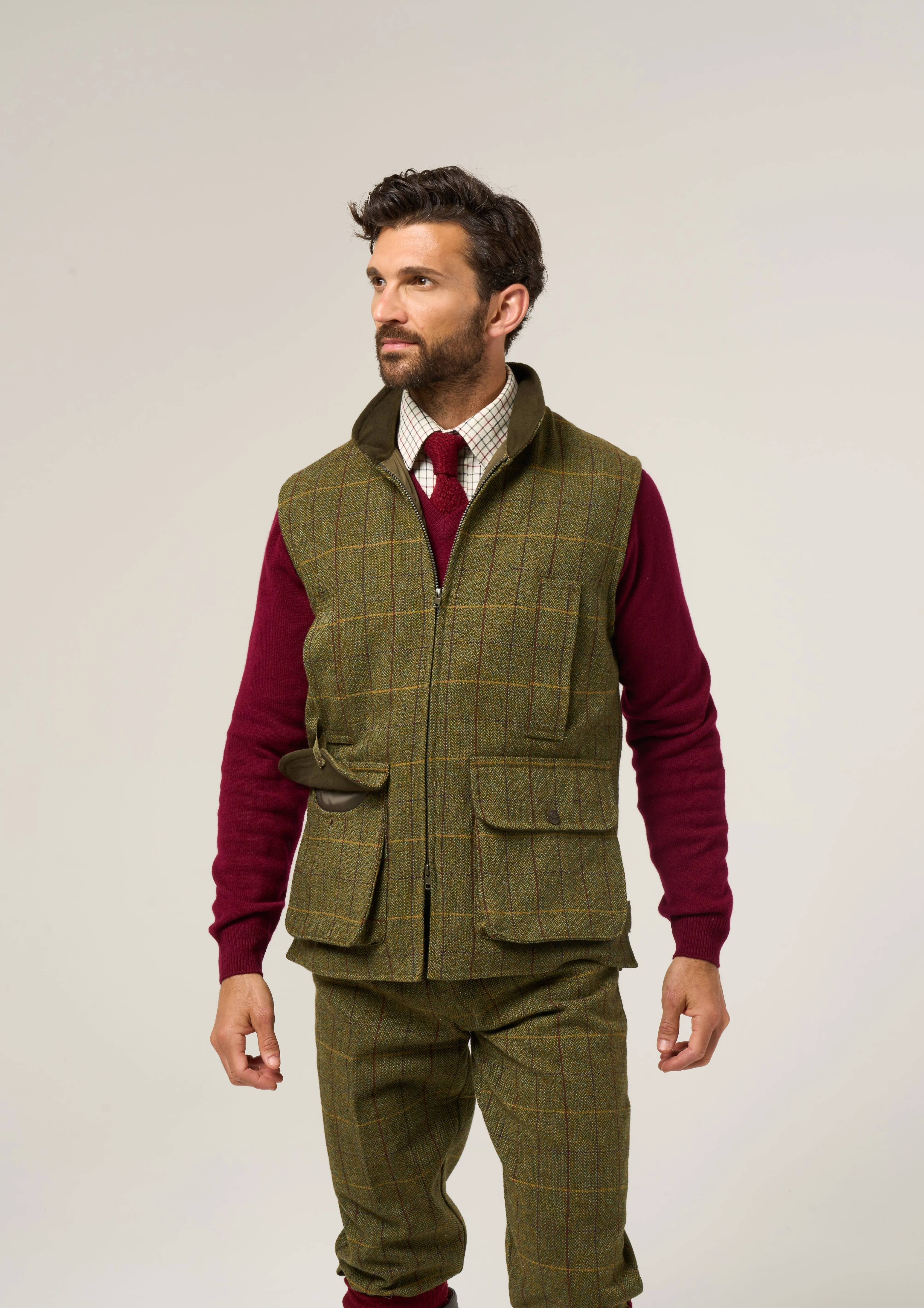 Rutland Men's Tweed Waistcoat In Green Ash - Shooting Fit