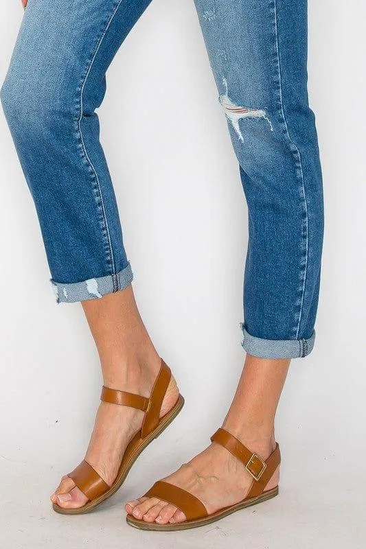 Tapered Leg Stone Wash High Rise Jeans