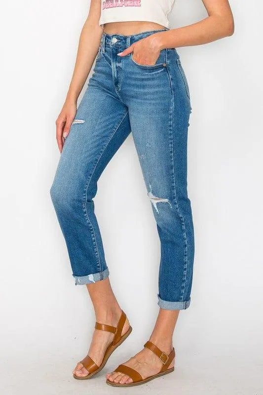 Tapered Leg Stone Wash High Rise Jeans