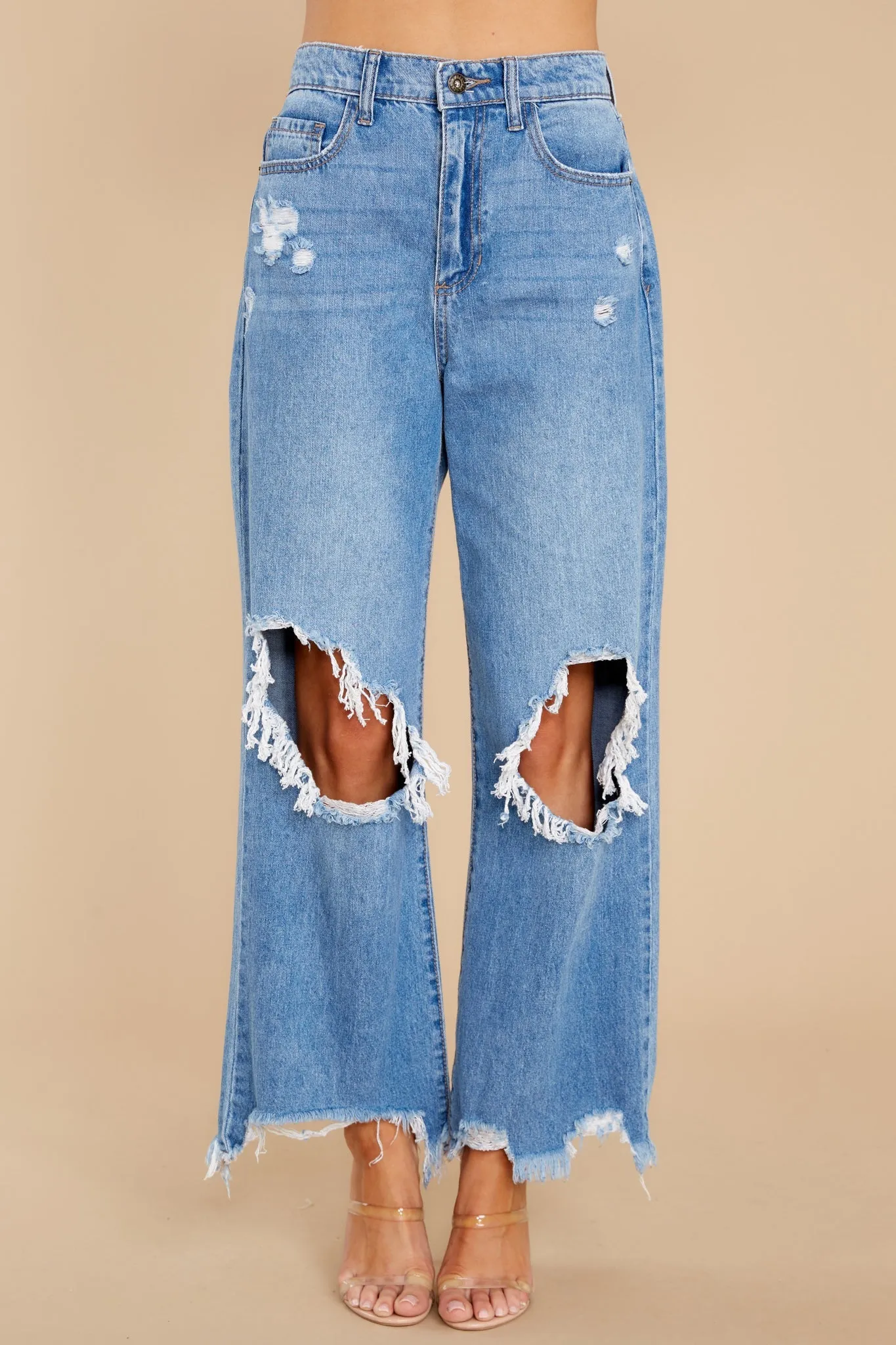 The Open Road Medium Wash Distressed Wide Leg Jeans