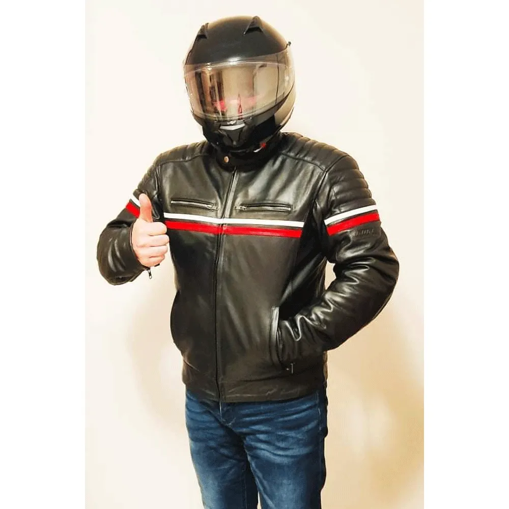 Turbo Men Black Leather Motorcycle Jacket