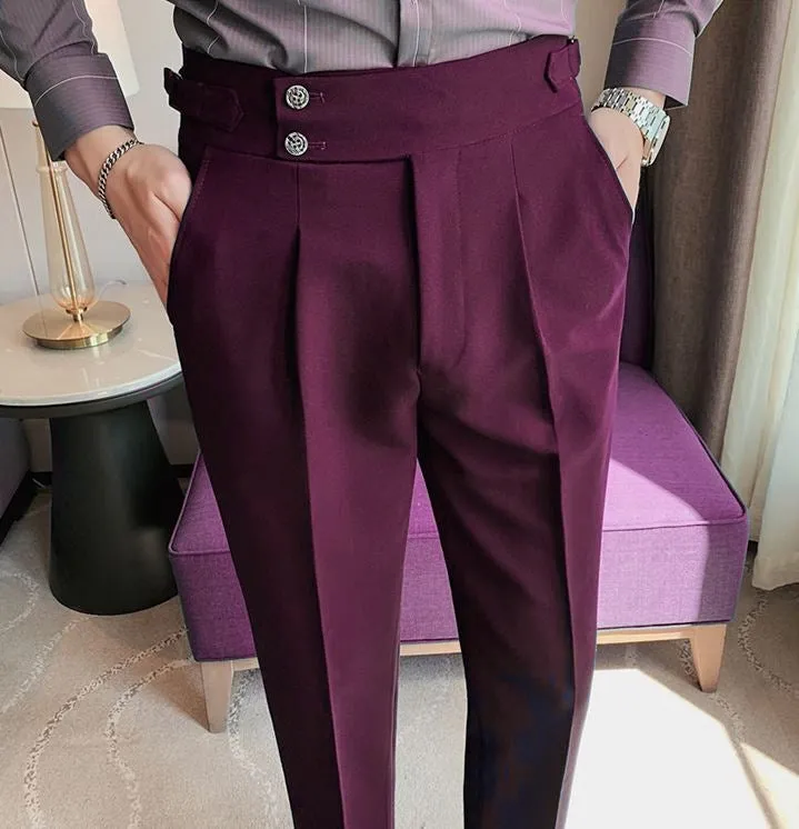 Wine Signature Buttoned Formal Gurkha Pants by ITALIAN VEGA®