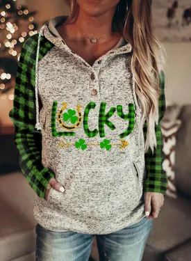 Women's Hoodies Plaid Drawstring Long Sleeve Color Block Pocket Daily Hoodies