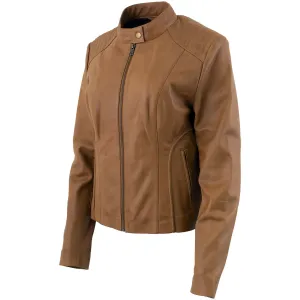 Xelement B91058 Women's ‘Keeper’Cognac Leather Scuba Style Biker